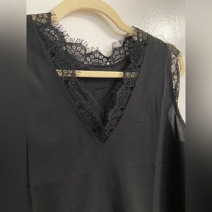 Black Lace Detail Tank Top - Size Large